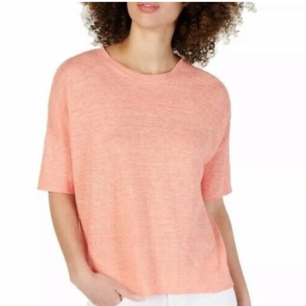 Eileen Fisher Organic Linen Casual Peach Short Sleeve Women's Top